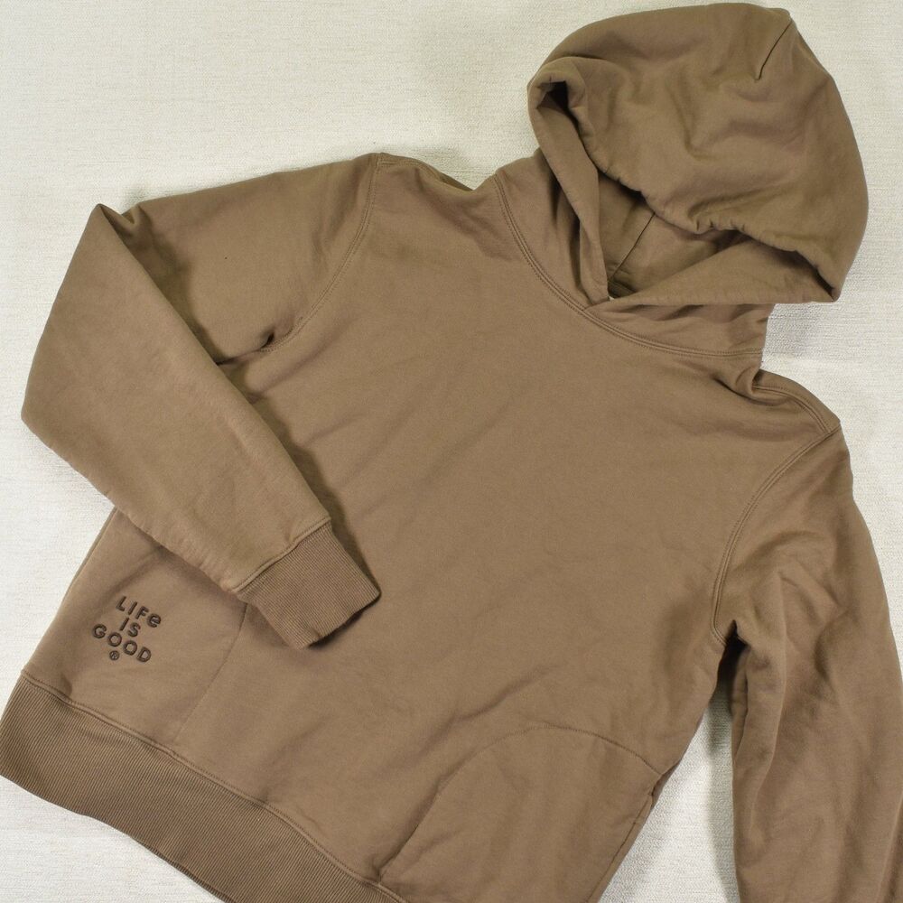 Life Is Good Womens Hoodie Basic Solid Brown Medium M Pullover Sweatshirt